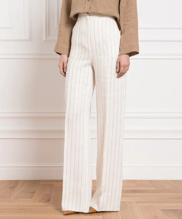 Max Mara Popoli beige striped linen pants