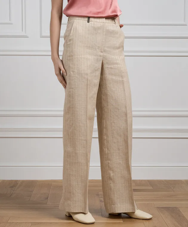 Peserico Beige striped linen pants