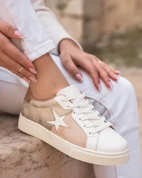 Zapatillas de mujer beige con cordones y estrella - Kady